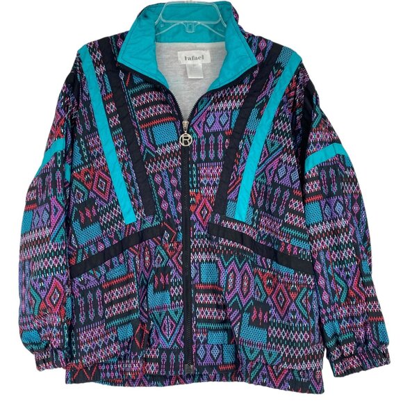 Vtg Rafael Wind Breaker Jacket FullZip Dopamine Colorful Aztec Southwest 90s XS - Picture 11 of 11